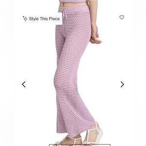 Lavender Open-Knit Wide-Leg Ankle Pants with Drawstring Waist